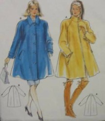 4654 BURDA SHORTER FLARE SWING COAT ZIP/ BUTTON PATTERN 10-20 UNCUT